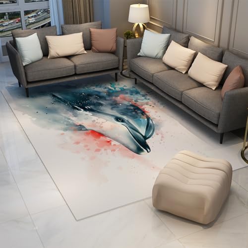 UERWOWELL Niedlicher Delfin Bereich Teppich 140x220cm Aquarell Kunst Meerestiere Muster niedrig Flor Türmatten für Kinder Schlafzimmer Kinderzimmer waschbar rutschfest UERWOWELL Niedlicher Delfin Bereich Teppich 140x220cm Aquarell Kunst Meerestiere Muster niedrig Flor Türmatten für Kinder Schlafzimmer Kinderzimmer waschbar rutschfest von UERWOWELL