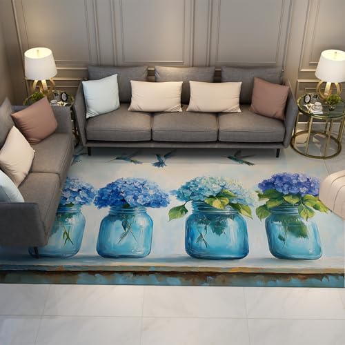 UERWOWELL Niedlicher Kolibri Bereich Teppich Blaue Hortensie und Glas Vase Muster rutschfeste dünne Teppiche für Wohnzimmer Schlafzimmer Eingangsbereich Flur 90x120cm UERWOWELL Niedlicher Kolibri Bereich Teppich Blaue Hortensie und Glas Vase Muster rutschfeste dünne Teppiche für Wohnzimmer Schlafzimmer Eingangsbereich Flur 90x120cm von UERWOWELL