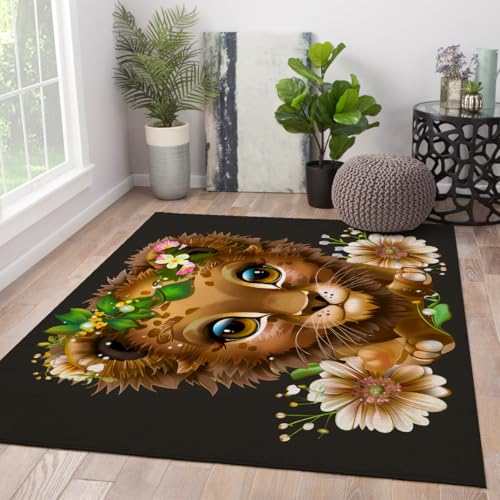 UERWOWELL Niedlicher Löwe 120x200cm Area Teppich Herzerwärmender Stil Löwe und Blumen Muster Dünne Fußmatten für Kinderzimmer Schlafzimmer Terrasse Waschbar rutschfest UERWOWELL Niedlicher Löwe 120x200cm Area Teppich Herzerwärmender Stil Löwe und Blumen Muster Dünne Fußmatten für Kinderzimmer Schlafzimmer Terrasse Waschbar rutschfest von UERWOWELL