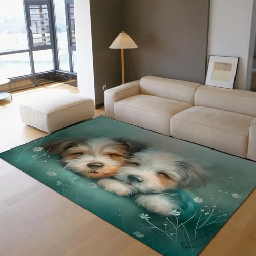 UERWOWELL Niedlicher Welpe 80x150cm Bereich Teppiche Warm & Liebevoll Schlafende Hunde Muster Bodenteppich für Tierliebhaber Schlafzimmer Kinderzimmer Eingang Niedriger Flor Waschbar von UERWOWELL