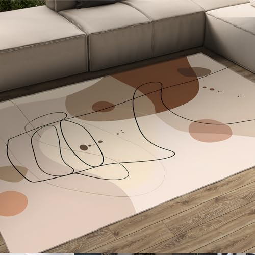 UERWOWELL Nordic Minimalist Stil Teppiche rutschfeste maschinenwaschbare Schlafzimmerteppiche abstrakte Linie niederfloriger Teppich Fußmatte für Wohnzimmer Flur 120x200cm von UERWOWELL