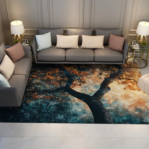 UERWOWELL Nordischer Stil Tenacious Tree Area Teppich für Foyer Baum des Lebens Leichte niedrigflorige waschbare Teppiche für Waschküche Küchenmatte 100x150cm von UERWOWELL