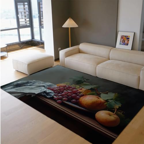 UERWOWELL Obst Stillleben Bereich Teppich Trauben Orange Apfel Muster rutschfeste dünne Teppiche für Küche Esszimmer Klassenzimmer Schlafsaal Weich waschbar 120x150cm von UERWOWELL