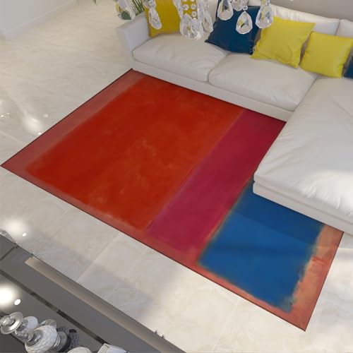 UERWOWELL Orange Rosa Blauer Teppich für Wohnzimmerdekoration Mark Rothko Niederfloriger Maschinenwaschteppich für Schlafzimmer Moderner Großer Teppich im einfachen Stil 100x150cm von UERWOWELL