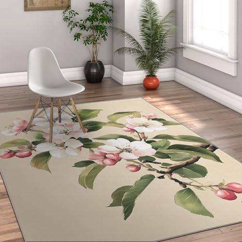UERWOWELL Orientalische Blume Kleiner Teppich Waschbar Chinesischer Stil Rosa Begonien Muster Weiche Dünne Fläche Teppiche 70x120cm für Schlafzimmer Wohnzimmer Teezimmer Sofa von UERWOWELL