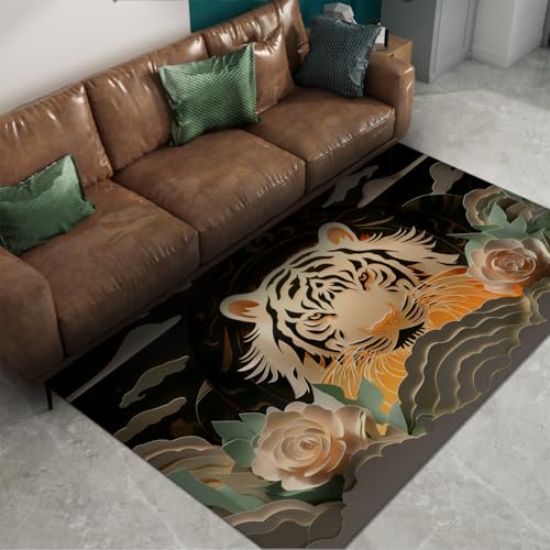UERWOWELL Orientalische Kunst 60x90cm Teppich Traditionelles Tigermuster Dünne Fußmatten für Wohnzimmer Arbeitszimmer Schlafzimmer Spielzimmer Schlafsaal Waschbar rutschfest von UERWOWELL