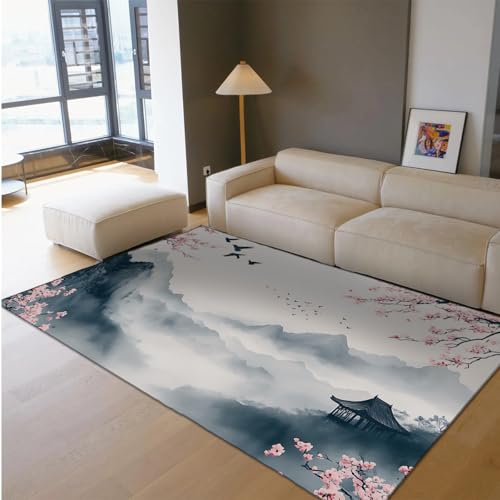 UERWOWELL Orientalische Kunst Bereich Teppich Chinesische Tinte Stil Berge Pavillon Vögel Blumen Muster Dünne Teppiche für Wohnzimmer Büro Flur 70x120cm UERWOWELL Orientalische Kunst Bereich Teppich Chinesische Tinte Stil Berge Pavillon Vögel Blumen Muster Dünne Teppiche für Wohnzimmer Büro Flur 70x120cm von UERWOWELL