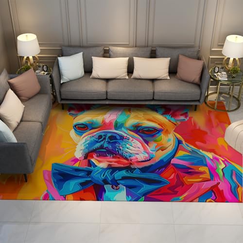UERWOWELL Pop Art Bereich Teppich 60x90cm Aquarell Stil Mode Hund Muster Dünne Fußmatten für Tierliebhaber Wohnzimmer Schlafzimmer Schlafsaal Waschbar rutschfest von UERWOWELL