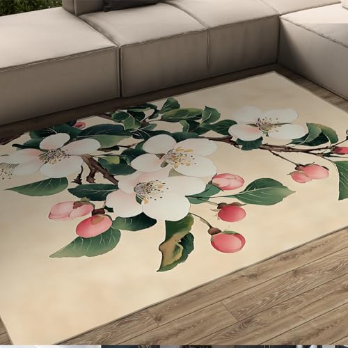UERWOWELL Rechteckiger Teppich waschbar Orientalische Ästhetik Rosa Kirschblütenmuster niedrigflorige Flächenteppiche 120x150cm für Schlafzimmer Wohnzimmer Teestube UERWOWELL Rechteckiger Teppich waschbar Orientalische Ästhetik Rosa Kirschblütenmuster niedrigflorige Flächenteppiche 120x150cm für Schlafzimmer Wohnzimmer Teestube von UERWOWELL
