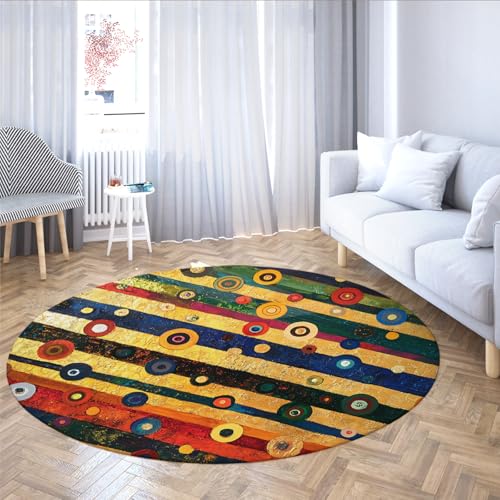 UERWOWELL Regenbogengestreifter großer runder Teppich 150cm geometrisches kreisförmiges Muster niedrigflorige Fußmatten für Wohnzimmer Arbeitszimmer Schlafzimmer Flur waschbar UERWOWELL Regenbogengestreifter großer runder Teppich 150cm geometrisches kreisförmiges Muster niedrigflorige Fußmatten für Wohnzimmer Arbeitszimmer Schlafzimmer Flur waschbar von UERWOWELL