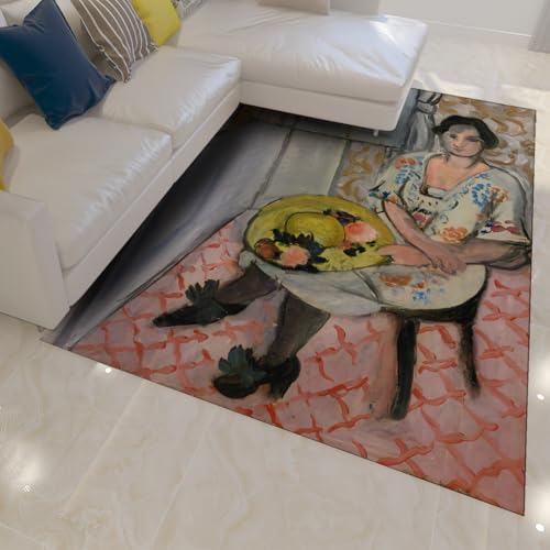 UERWOWELL Retro Area Teppich 60x120cm Klassisches berühmtes Gemälde Die Frau am Fenster Druck Dünne Fußmatten für Wohn Esszimmer Küche Balkon von UERWOWELL