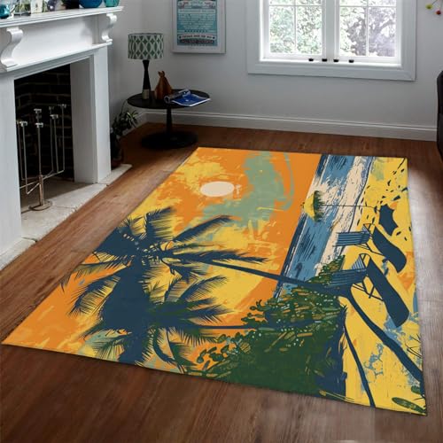 UERWOWELL Retro Pop Art Stil Teppiche Cartoon Meer Landschaft Strand Sonnenuntergang Landschaft Waschbarer Teppich Sommer Atmosphäre Bodenmatte/Eingang Fußmatte 180x270cm von UERWOWELL