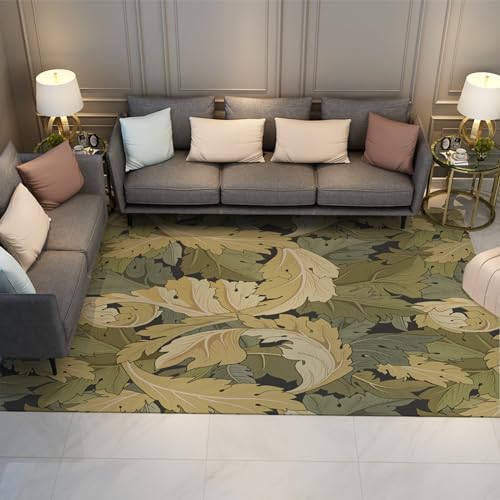 UERWOWELL Retro Rustic Design Teppiche für Schlafzimmer William Morris Green Leaves Fußmatte Dekor Ultradünner Vintage großer Teppich rutschfeste Türmatte 120x200cm von UERWOWELL