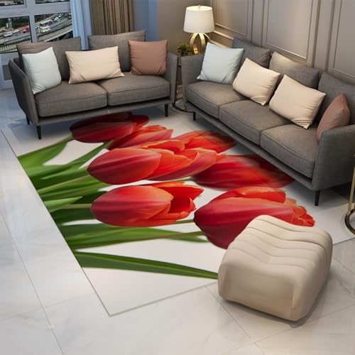 UERWOWELL Romantik Blumen Kleiner Teppich Waschbar Chic Rote Tulpen Muster Gemütliche Dünne Fläche Teppiche 160x220cm für Schlafzimmer Wohnzimmer Sofa Spa Badezimmer UERWOWELL Romantik Blumen Kleiner Teppich Waschbar Chic Rote Tulpen Muster Gemütliche Dünne Fläche Teppiche 160x220cm für Schlafzimmer Wohnzimmer Sofa Spa Badezimmer von UERWOWELL