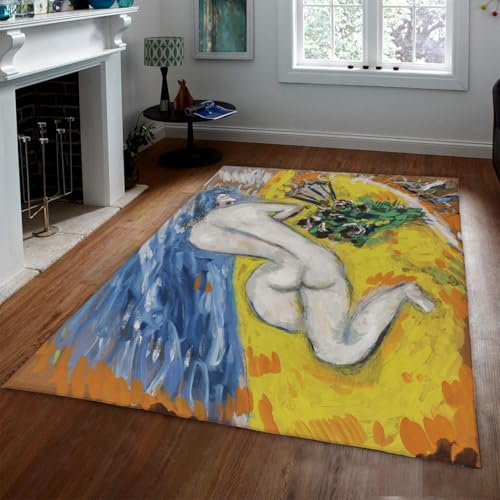 UERWOWELL Romantik Circle Teppich 60x120cm Berühmtes Gemälde Frau und Blumenstrauß Print Niederflor Fußmatten für Wohn Esszimmer Schlafzimmer Badezimmer von UERWOWELL