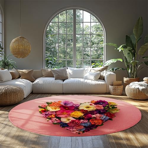 UERWOWELL Romantische Blumen Kreis Teppich Bunte Blumen Herz Form Druck Dünne Teppiche 240cm für Mädchen Schlafsaal Wohnzimmer Schlafzimmer rutschfest Waschbar UERWOWELL Romantische Blumen Kreis Teppich Bunte Blumen Herz Form Druck Dünne Teppiche 240cm für Mädchen Schlafsaal Wohnzimmer Schlafzimmer rutschfest Waschbar von UERWOWELL