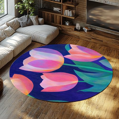 UERWOWELL Romantische Tulpe 150cm Runder Teppich Moderne Blumen Kunst Bunte Tulpen Muster Dünne Fußmatten für Wohnzimmer Spielzimmer Eingang UERWOWELL Romantische Tulpe 150cm Runder Teppich Moderne Blumen Kunst Bunte Tulpen Muster Dünne Fußmatten für Wohnzimmer Spielzimmer Eingang von UERWOWELL