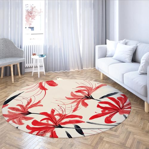 UERWOWELL Rote Spinnenlilie 150cm Runder Teppich Romantische orientalische Florale Ästhetik niedrigflorige Fußmatten für Wohnzimmer Konferenzraum Schlafzimmer UERWOWELL Rote Spinnenlilie 150cm Runder Teppich Romantische orientalische Florale Ästhetik niedrigflorige Fußmatten für Wohnzimmer Konferenzraum Schlafzimmer von UERWOWELL