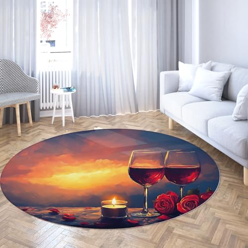 UERWOWELL Runde Teppiche im Vintage-Stil 200cm Romantischer Abend Kerzenlicht Rote Rosen Weingläser Print Dünner Kreis Teppich für Schlafzimmer Wohnzimmer UERWOWELL Runde Teppiche im Vintage-Stil 200cm Romantischer Abend Kerzenlicht Rote Rosen Weingläser Print Dünner Kreis Teppich für Schlafzimmer Wohnzimmer von UERWOWELL