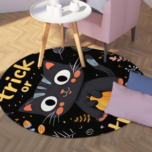 UERWOWELL Runder Teppich im Cartoon-Stil 100cm süße Katze minimalistisches Pflanzenmuster gemütlicher waschbarer dünner Teppich für Kinderzimmer Spielzimmer Halloween-Dekor UERWOWELL Runder Teppich im Cartoon-Stil 100cm süße Katze minimalistisches Pflanzenmuster gemütlicher waschbarer dünner Teppich für Kinderzimmer Spielzimmer Halloween-Dekor von UERWOWELL