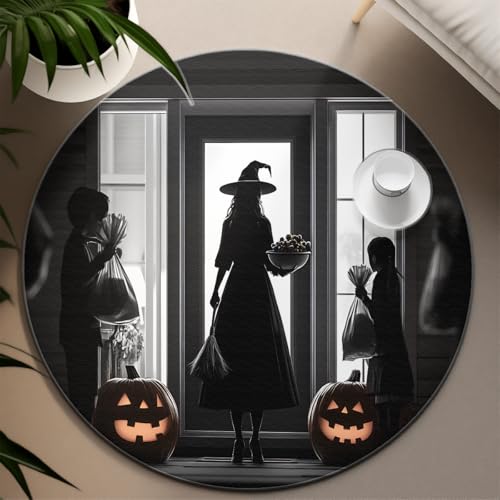 UERWOWELL Runder Teppich im Vintage-Stil 180cm Süßes oder Saures Kinder Hexenmuster Gemütlicher waschbarer Teppich mit niedrigem Flor für Kinderzimmer Halloween-Dekor UERWOWELL Runder Teppich im Vintage-Stil 180cm Süßes oder Saures Kinder Hexenmuster Gemütlicher waschbarer Teppich mit niedrigem Flor für Kinderzimmer Halloween-Dekor von UERWOWELL
