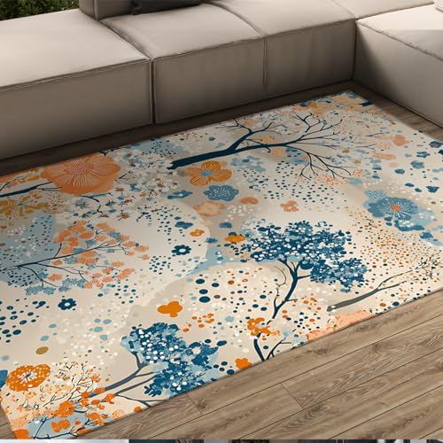 UERWOWELL Rustikaler Eleganz Blumenteppich für den Eingangsbereich Waschbar ultradünner weicher Rutschfester Innentürteppich Boho niedrigfloriger Überwurf für Badezimmer Schlafzimmer 140x200cm von UERWOWELL