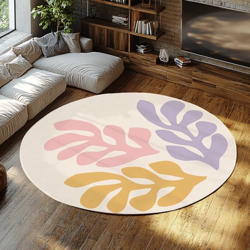 UERWOWELL Rutschfester runder Teppich 160cm Klassisches berühmtes Gemälde Abstrakte Bunte Korallendruck niedrige Flor Fußmatten für Wohnzimmer Sofa Schlafzimmer von UERWOWELL