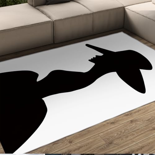 UERWOWELL Schwarz und Weiß Dünner Teppich Elegante Dame Silhouette Kunst rutschfeste Fußmatten für Wohnzimmer Schlafzimmer Spielzimmer Minimalistische Wohnkultur 120x240cm von UERWOWELL