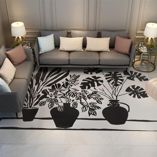 UERWOWELL Schwarz und Weiß Teppiche Vase Statisches Dekor Throw Teppiche für Wohnzimmer Matisse Stil Moderner waschbarer Teppich/Teppiche für Schlafzimmer Flur 100x150cm von UERWOWELL