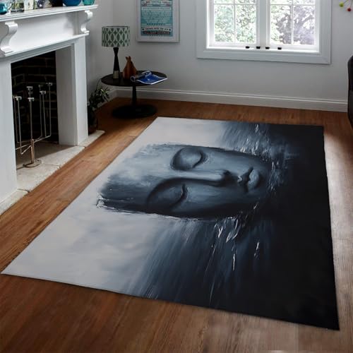 UERWOWELL Surrealismus Großer Teppich Meditation Kunst Abstraktes weibliches Gesichtsmuster Dünner Boden Teppiche für Yoga Wohnzimmer Schlafzimmer Büro 120x200cm von UERWOWELL