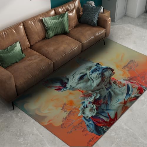 UERWOWELL Surrealismus Stil 60x120cm Bereich Teppich Mode Malerei Haustier Hund Muster Fußmatten für Wohnzimmer Arbeitszimmer Schlafzimmer Spielzimmer Leicht zu reinigen niedriger Flor von UERWOWELL