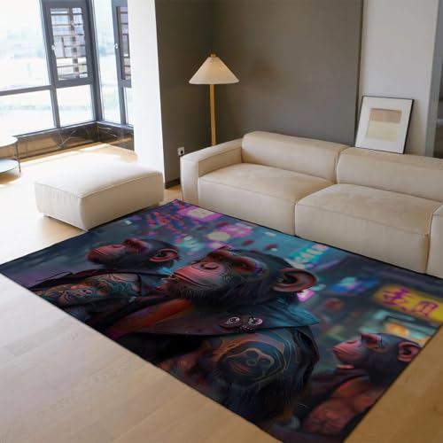 UERWOWELL Surrealismus Stil Bereich Teppiche 80x150cm Street Pop Art Mode Gorilla Print Dünner Teppich für Teenager Wohnzimmer Schlafzimmer rutschfest Waschbar von UERWOWELL
