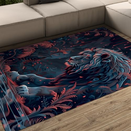 UERWOWELL Teppich für den Innenbereich 160x200cm Fantasy Jungle Hübsche Bodenteppiche mit Löwenmuster für Kinderzimmer Lounge Büro Balkon Eingang Niedriger Flor Waschbar UERWOWELL Teppich für den Innenbereich 160x200cm Fantasy Jungle Hübsche Bodenteppiche mit Löwenmuster für Kinderzimmer Lounge Büro Balkon Eingang Niedriger Flor Waschbar von UERWOWELL