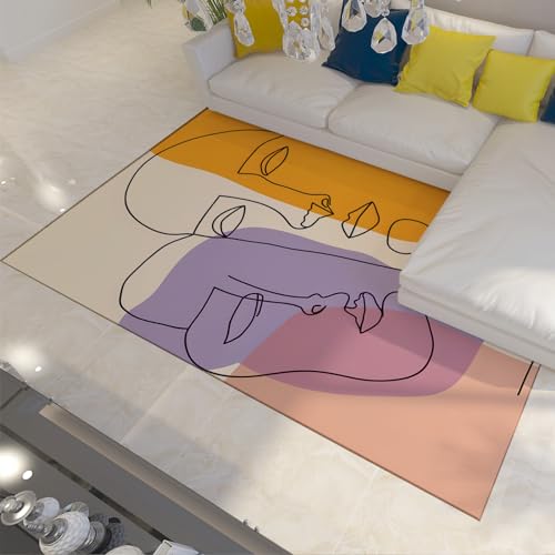 UERWOWELL Teppich im nordischen Stil moderner einfacher Kinderteppich minimalistische ästhetische rutschfeste Decke für Schlafzimmer mehrfarbige Bodenmatte für den Schlafsaal 80x150cm von UERWOWELL