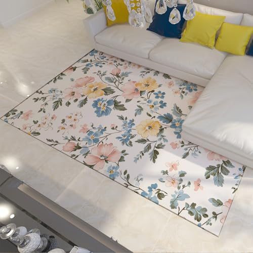 UERWOWELL Traditionelle Blumenteppiche waschbar rutschfest Landhausstil Bunte kleine Blumen Muster niedrigflorige Bodenmatte für Wohnzimmer Wohnheim 180x250cm von UERWOWELL