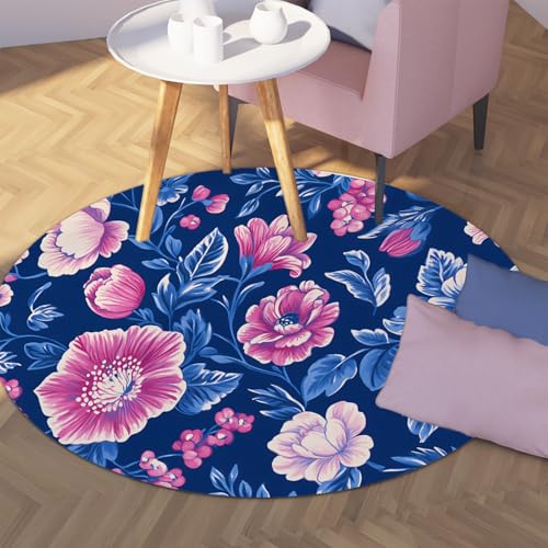 UERWOWELL Traditioneller Blumenteppich 160cm Runder Teppich mit Gummirücken Waschbare rosa und Blaue Blüte dünne Fußmatten für die Veranda der Terrassenküche UERWOWELL Traditioneller Blumenteppich 160cm Runder Teppich mit Gummirücken Waschbare rosa und Blaue Blüte dünne Fußmatten für die Veranda der Terrassenküche von UERWOWELL
