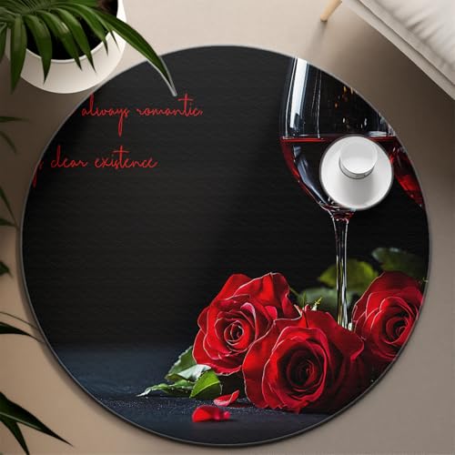 UERWOWELL Tragbarer Faltbarer runder Teppich 120cm Romantische niedrigflorige Teppiche aus Rotweinglas und Rosenmuster für den Eingang in den Flur des Wohnzimmers UERWOWELL Tragbarer Faltbarer runder Teppich 120cm Romantische niedrigflorige Teppiche aus Rotweinglas und Rosenmuster für den Eingang in den Flur des Wohnzimmers von UERWOWELL