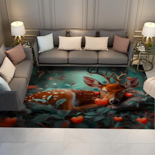 UERWOWELL Traumhafter Wald 180x280cm Flächenteppich Märchenstil Schlafen Hirsch Muster Fußmatten für Kinder Schlafzimmer Kinderzimmer Niedriger Flor Leicht zu reinigen UERWOWELL Traumhafter Wald 180x280cm Flächenteppich Märchenstil Schlafen Hirsch Muster Fußmatten für Kinder Schlafzimmer Kinderzimmer Niedriger Flor Leicht zu reinigen von UERWOWELL