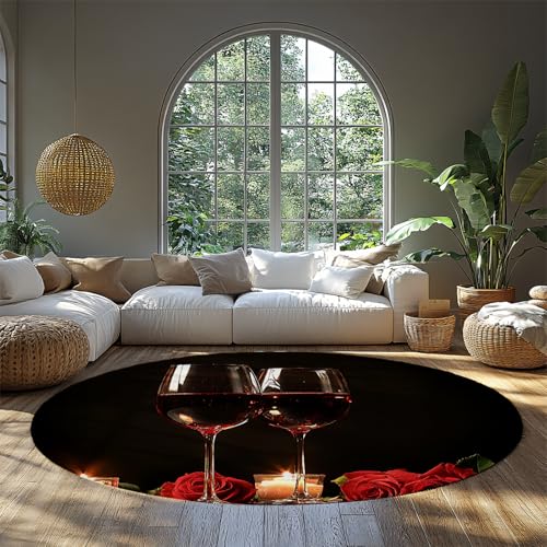 UERWOWELL Valentinstag Dekor Runde Teppiche 150cm Romantisches Kerzenlicht Rote Rosen Weingläser Druck Dünner Kreis Teppich für Esszimmer Küche UERWOWELL Valentinstag Dekor Runde Teppiche 150cm Romantisches Kerzenlicht Rote Rosen Weingläser Druck Dünner Kreis Teppich für Esszimmer Küche von UERWOWELL