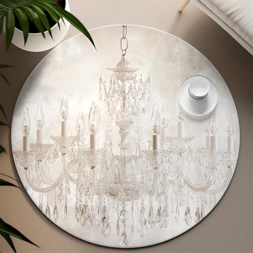 UERWOWELL Vintage Kronleuchter Runde Teppiche Weich waschbar niedrig Flor Bodenmatte für Wohn Esszimmer Schlafzimmer Elegantes Kristall Design Wohnkultur 200cm von UERWOWELL