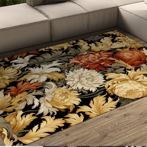 UERWOWELL Vintage Teppich Bohemian Teppich Blumen Retro Teppich Flauschiger Schlafzimmerteppich William Morris Stil Rutschfester Teppich Nordischer Stil Throw Teppiche für Wohnzimmer 60x120cm von UERWOWELL