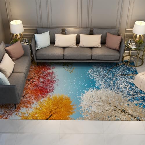 UERWOWELL Von der Natur inspirierte Teppiche mit mehrfarbigen Blättern Moderne leichte Faltbare Teppiche rutschfest für das Wohnzimmer Home Office 100x150cm von UERWOWELL