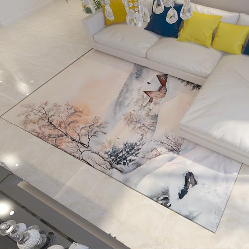 UERWOWELL Von der Natur inspirierter Schneeteppich mit Landhaus Winter Low Flor Warme und Bequeme Pflegeleichte Teppiche für den Kücheneingang 150x200cm von UERWOWELL
