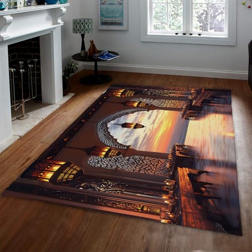 UERWOWELL Waschbare Teppiche rutschfeste dünne Fußmatte exotische Schnitzereien Torbogen und Laternen Seaside Sunset Teppich für Wohn-Esszimmer-Balkon 80x150cm von UERWOWELL