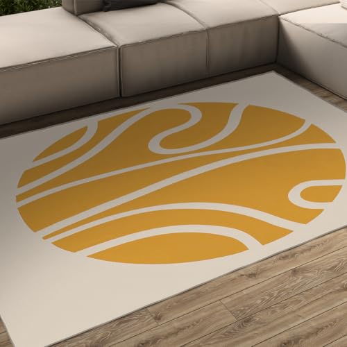 UERWOWELL Waschbarer Teppich 60x90cm Berühmtes Gemälde Abstrakte geometrische Wellendruck niedrigflorige Fußmatten für Wohnzimmer Schlafzimmer Büro rutschfest von UERWOWELL