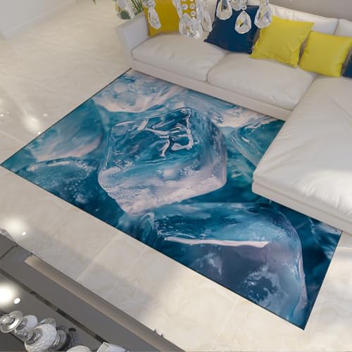 UERWOWELL Waschbarer dünner Teppich Sommer Eiswürfel Illustration Matte Meditation weicher Rutschfester Blauer Teppich für Arbeitszimmer Eingangsbereich oder Badezimmer 80 x 150cm von UERWOWELL