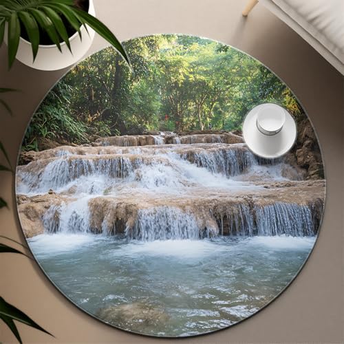 UERWOWELL Wasserfall Landschaft Große Teppiche Tropischer Wald Fluss Muster Runder Teppich für Wohnzimmer Schlafzimmer Meditation Raum Wohnkultur 100cm UERWOWELL Wasserfall Landschaft Große Teppiche Tropischer Wald Fluss Muster Runder Teppich für Wohnzimmer Schlafzimmer Meditation Raum Wohnkultur 100cm von UERWOWELL