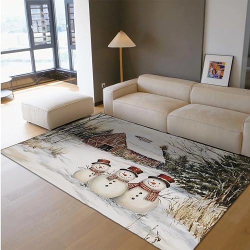 UERWOWELL Weihnachten Dekor Dünne Teppiche Winter Schneemann Bauernhof Scheune Landschaft Boden Teppich für Esszimmer Küche Flur Waschbar rutschfest 90x180cm von UERWOWELL