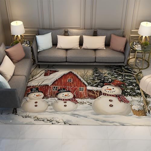 UERWOWELL Weihnachten Dekor Dünne Teppiche Winter Schneemann Land Bauernhaus Druck Bodenteppich für Esszimmer Küche Flur waschbar rutschfest 180x280cm von UERWOWELL