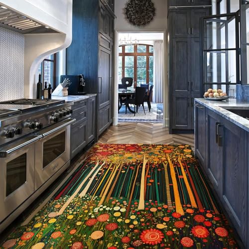UERWOWELL Wildblumen Großer Teppich Mysteriöse Waldlandschaft Druck Dünne Fußmatten für Wohnzimmer Arbeitszimmer Schlafzimmer Flur Waschbar rutschfest 180x280cm von UERWOWELL